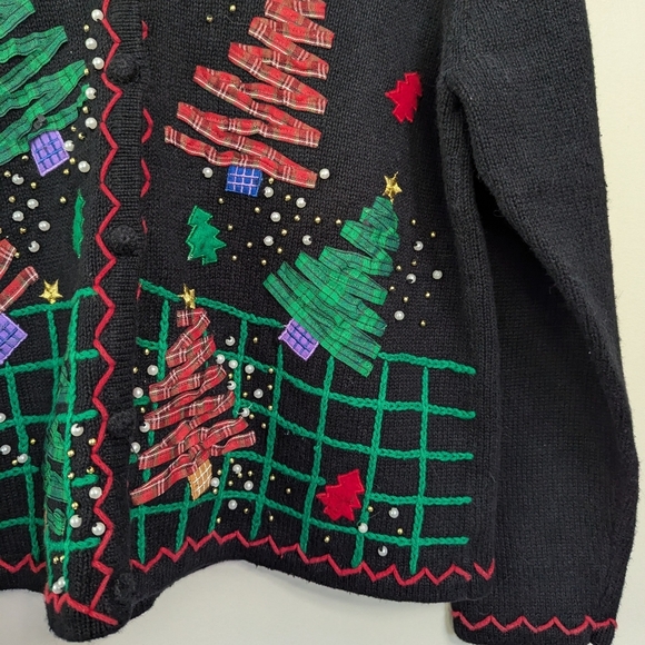 Vintage 90s Ugly Christmas Snowman Tree Ribbon Holiday Sweater - Picture 4 of 13